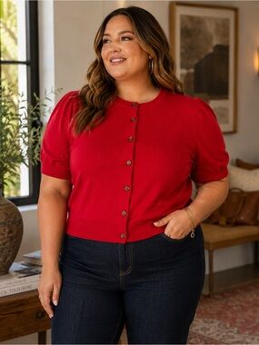 Torrid Belle Isle Cardigan 3X Racing Red Puff Sleeve NWT Plus Size